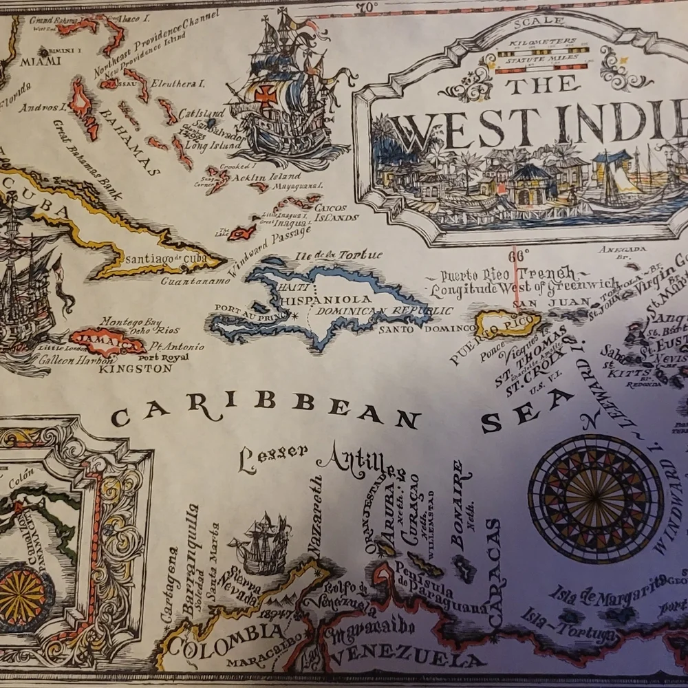 Vintage Caribbean Map - Pristine Condition in Original Container!